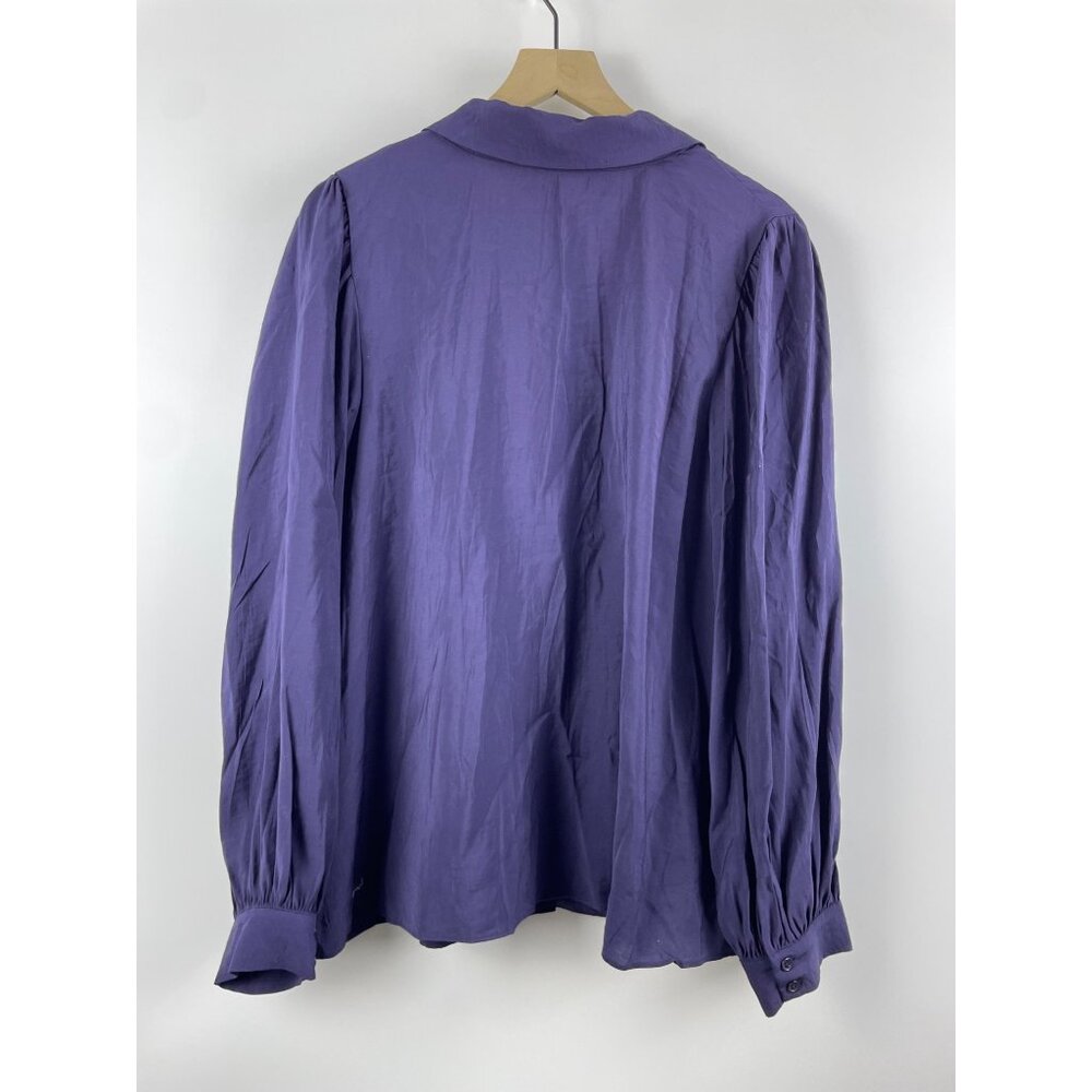 English Factory Women's 2X Plus Blouson Sleeve Collared Button Up Blouse Blue - Picture 8 of 10